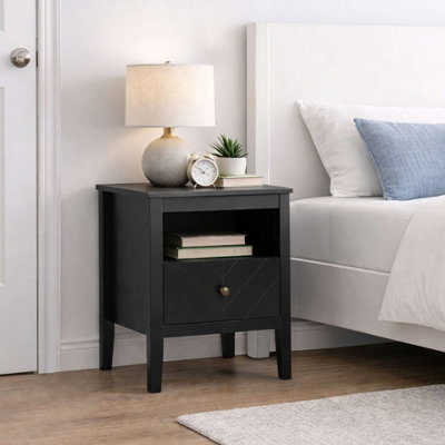 Birlea Emerson 1 Drawer Bedside Cabinet Chest Table Black