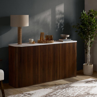 Birlea Kagu 3 Door Sideboard Fluted Ribbed Walnut & Marble Effect from B&Q