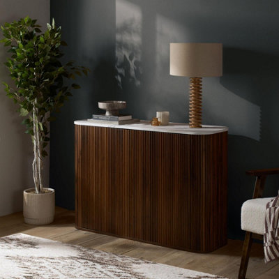 Birlea Kagu 2 Door Sideboard Fluted Ribbed Walnut & Marble Effect from B&Q
