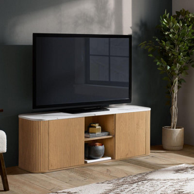 Kagu Large Tv Unit Fluted Ribbed Oak & Marble Effect from B&Q