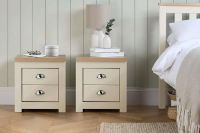  - Pair Of Bedside Cabinet Highgate 2 Drawer Chest Farmhouse Style Cream
