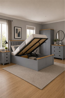  - King Size Ottoman Bed Grey Aspen Wood Frame Storage 5Ft Stone Oak Solid