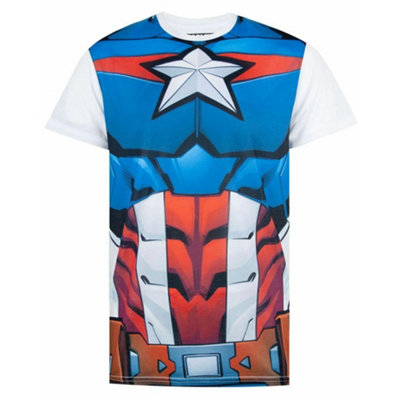 B&Q -  Marvel Mens Blue Captain America Short Sleeved T-Shirt (X-Large)