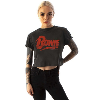 Vanilla Underground Amplified Clothing Womens Grey David Bowie Cropped Short Sleeved T-Shirt (X-Large) from B&Q