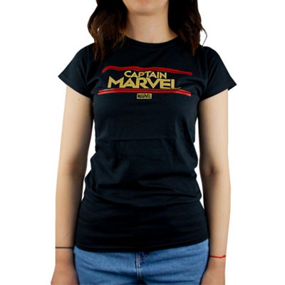B&Q -  Marvel Womens Black Captain Marvel Short Sleeved T-Shirt (Medium)