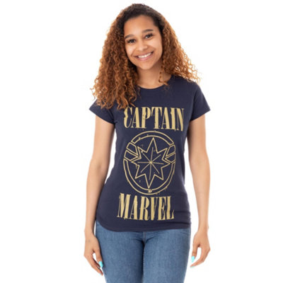 B&Q -  Marvel Womens Blue Captain Marvel Short Sleeved T-Shirt (Large)