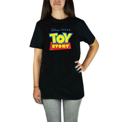 B&Q -  Disney Womens Black Logo Boyfriend Fit Short Sleeved T-Shirt (Medium)
