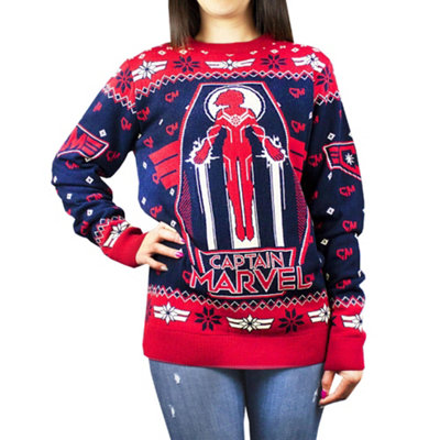 B&Q -  Marvel Womens Black Captain Marvel Christmas Jumper (X-Large)