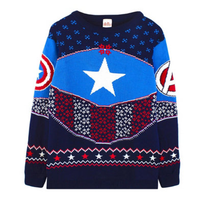 Vanilla Underground Marvel Mens Blue Captain America Christmas Jumper (Small) from B&Q