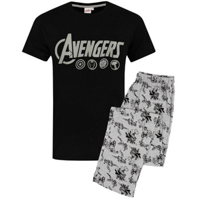 B&Q -  Marvel Mens Black Logo Short Sleeve Long Leg Pyjama Set (Medium)