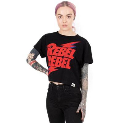B&Q -  David Bowie Womens Black Character Cropped Short Sleeved T-Shirt (X-Large)