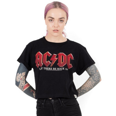 B&Q -  Ac/dc Womens Black Logo Cropped Short Sleeved T-Shirt (X-Large)