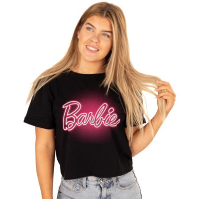 B&Q -  Barbie Womens Black Logo Cropped Short Sleeved T-Shirt (Small)