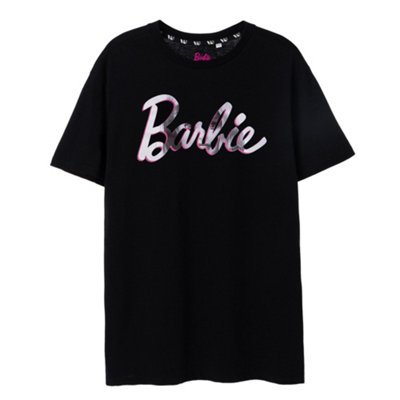 B&Q -  Barbie Womens Black Logo Oversized Short Sleeved T-Shirt (X-Large)