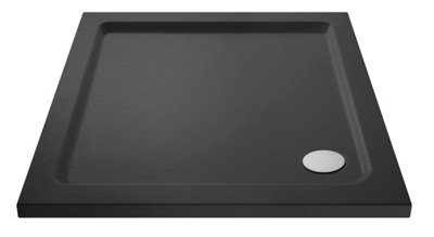 Hudson Reed Pearlstone Square Slimline Textured Grey Slate Effect  Shower Tray & Corner Waste760 X 760mm X40mm from B&Q