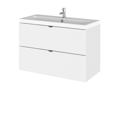Hudson Reed Fusion Wall Hung 2 Drawer Vanity Unit & Polymarble BasinStylish Vanity Unit With BasinGloss White800mm from B&Q