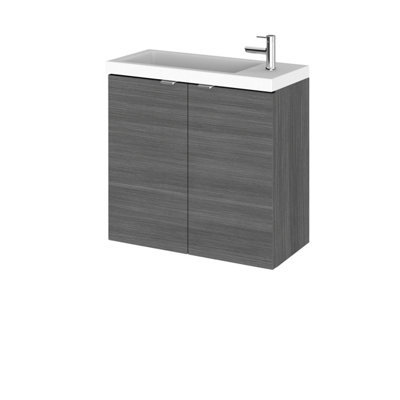 Hudson Reed Fusion Wall Hung 2 Door Vanity Unit & Polymarble BasinSink Vanity UnitAnthracite Woodgrain600mm from B&Q