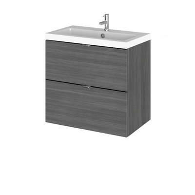 Hudson Reed Fusion Wall Hung 2 Drawer Vanity Unit & Polymarble BasinSink Vanity UnitAnthracite Woodgrain600mm from B&Q