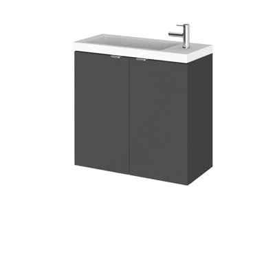Hudson Reed Fusion Wall Hung 2 Door Vanity Unit & Polymarble BasinStylish Sink Vanity UnitGloss Grey600mm from B&Q