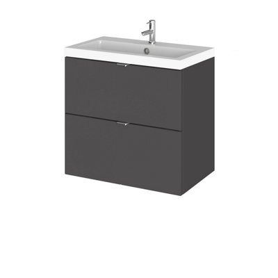 Hudson Reed Fusion Wall Hung 2 Drawer Vanity Unit & Polymarble BasinStylish Sink Vanity UnitGloss Grey600mm from B&Q