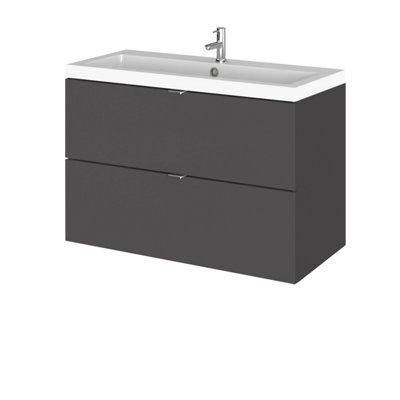Hudson Reed Fusion Wall Hung 2 Drawer Vanity Unit & Polymarble BasinStylish Sink Vanity UnitGloss Grey800mm from B&Q