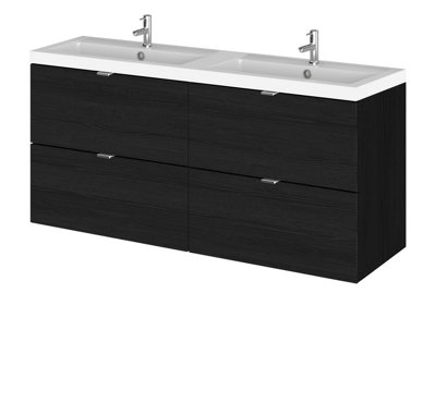 Hudson Reed Fusion Wall Hung 4 Drawer Vanity Unit & Twin Polymarble BasinSink Vanity UnitCharcoal Black1200mm from B&Q