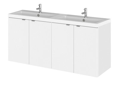 Hudson Reed Fusion Wall Hung 4 Door Vanity Unit & Twin Polymarble BasinStylish Vanity Unit With BasinGloss White1200mm from B&Q
