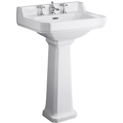Hudson Reed Richmond 560X450mm Comfort-Height Basin With Full Pedestal3 Tap HolesWhite Gloss (Ccr028) from B&Q