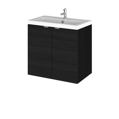 Hudson Reed Fusion Wall Hung 2 Door Vanity Unit & Polymarble Basin CompactSink Vanity UnitCharcoal Black600mm from B&Q