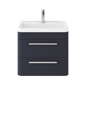 B&Q -  Solar Wall Hung 2 Drawer Vanity Unit & Polymarble BasinIndigo Blue Matt600 X 540 X 450mm