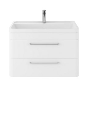 B&Q -  Solar Wall Hung 2 Drawer Vanity Unit & Polymarble BasinPure White Matt800 X 540 X 450mm