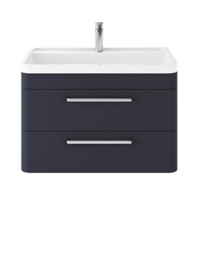 B&Q -  Solar Wall Hung 2 Drawer Vanity Unit & Polymarble BasinIndigo Blue Matt800 X 540 X 450mm