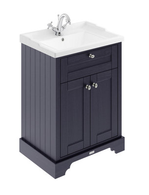 B&Q -  Floor Standing Two Door Traditional Vanity Unit With 1 Tap Hole Ceramic Basin In Twilight Blue620 X 470mm