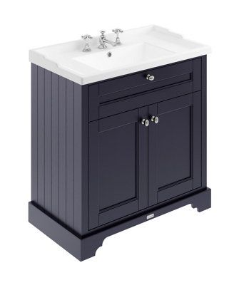 B&Q -  Floor Standing Two Door Traditional Vanity Unit With 3 Tap Hole Ceramic Basin In Twilight Blue820 X 470mm