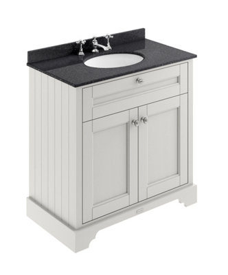 B&Q -  Floor Standing 2 Door Traditional Vanity Unit With 3 Tap Hole Black Marble Top & BasinTimeless Sand820 X 470 mm