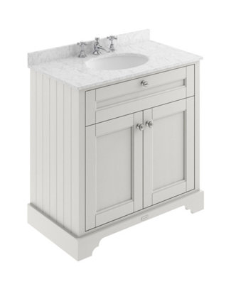 B&Q -  Floor Standing 2 Door Traditional Vanity Unit With 3 Tap Hole Grey Marble Top & BasinTimeless Sand820 X 470 mm
