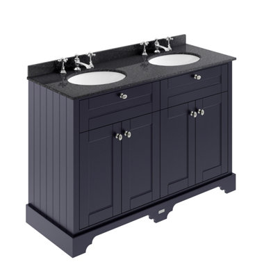 B&Q -  Floor Standing 4-Door Traditional Vanity With 3 Tap Hole Black Marble Double BasinTwilight Blue1220X470mm