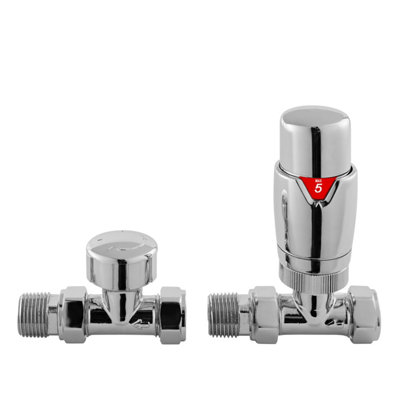 Balterley Lucia Contemporary Luxury Straight Thermostatic Radiator Valves (Pairs)Chrome from B&Q