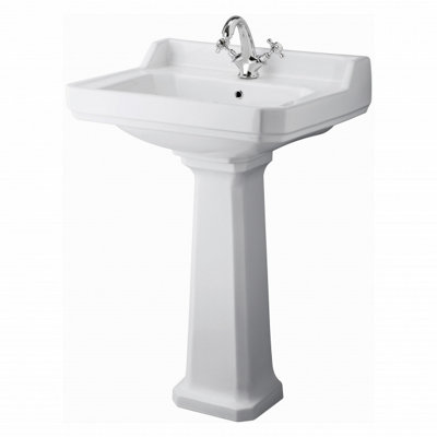Corso Bathrooms Churchwell Basin And Full Pedestal 595mm Wide1 Tap Hole from B&Q