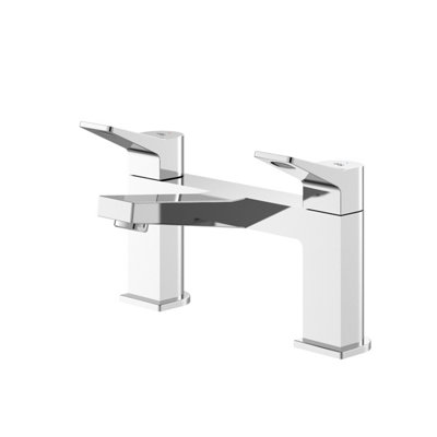 B&Q -  Pillar Mounted Twin Lever Soar Bath Filler Tap Bathroom Chrome