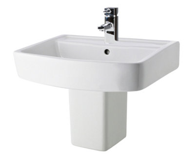 B&Q -  Forsbrook Modern White Square 1 Tap Hole Bathroom Basin & Semi Pedestal520mm