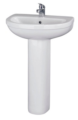 B&Q -  Churnet Round 1 Tap Hole Basin & Full Pedestal550mm