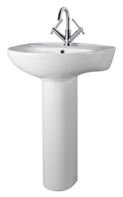 B&Q -  Anslow Round 1 Tap Hole Ceramic Basin With Full Pedestal 550mm White Bathroom Sink Tap Not Included