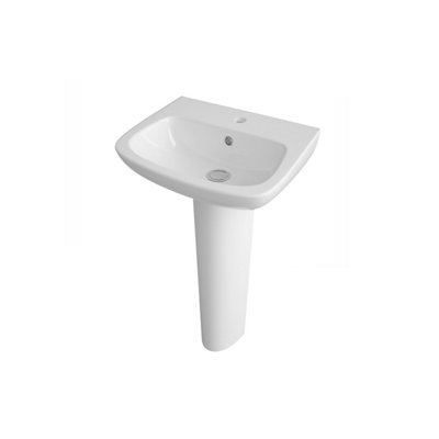 Balterley 1 Tap Hole Ceramic Basin & Full PedestalSoft Square Bathroom Sink450mm from B&Q