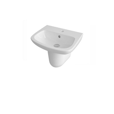 B&Q -  1 Tap Hole Ceramic Basin & Semi PedestalSoft Square Wall Hung Bathroom Sink500mm