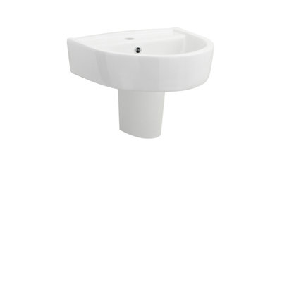 Balterley 1 Tap Hole Ceramic Basin & Semi PedestalCompact Wall Hung Bathroom Sink420mmGloss White from B&Q