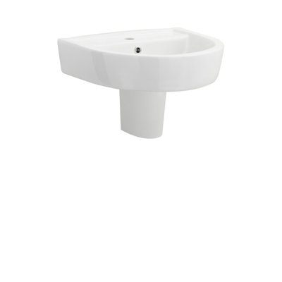 B&Q -  1 Tap Hole Ceramic Basin & Semi PedestalRound Wall Hung Bathroom Sink520mmGloss White