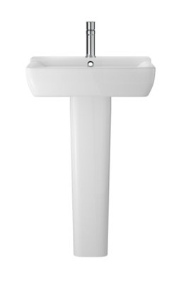 Balterley Alba Square 1 Tap Hole Ceramic Basin & Full Pedestal, 550Mm