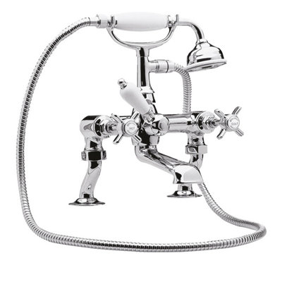 B&Q -  Traditional Deck Mounted Luxury Cranked Bath Shower Mixer Tap With Shower KitChrome/white