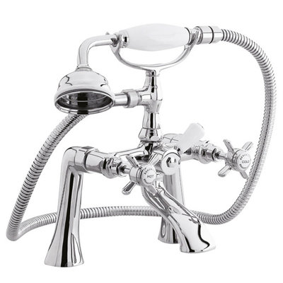 B&Q -  Traditional Deck Mounted 1/2 Inch Bath Shower Mixer Tap With Shower KitChrome/white
